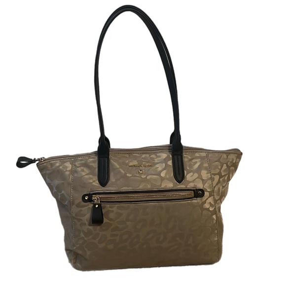 Michael Kors Kelsey Gold Leopard Zip Medium Travel Tote Shoulder Bag - Picture 1 of 6